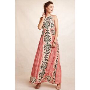 Anthropologie Pink and Cream Maxi Dress